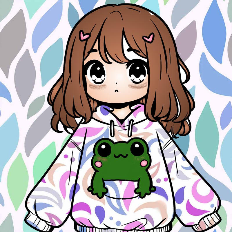 girl wearing frogging sweatshirt