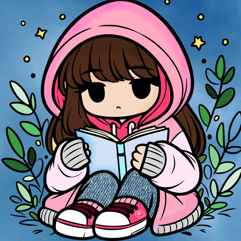 girl in oversized hoodie reading a book