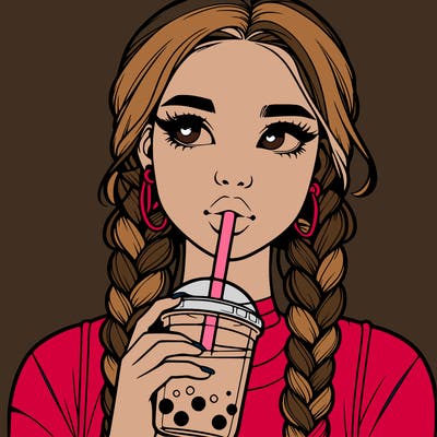 realistic girl with braided hair drinking boba