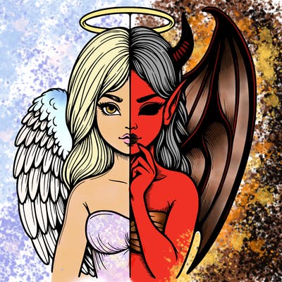 realistic angel half demon