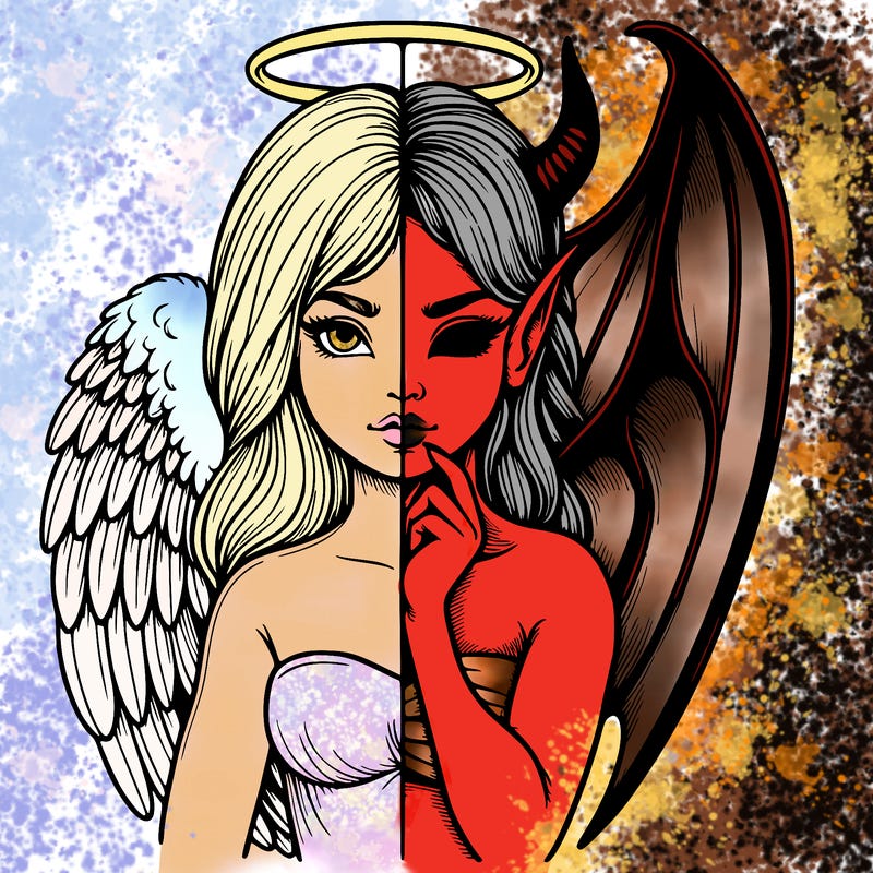 realistic angel half demon