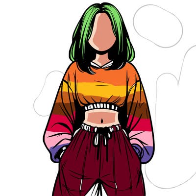 realistic girl faceless with baggy pants and a crop top