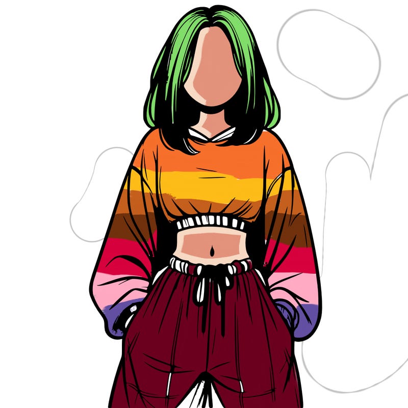 realistic girl faceless with baggy pants and a crop top