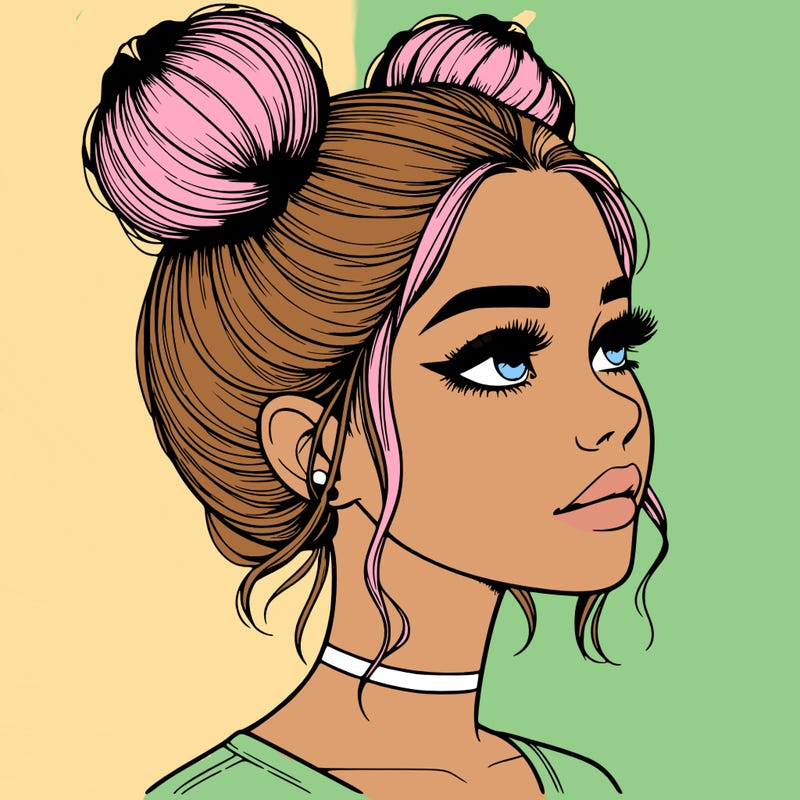 realistic girl with buns on the top of her head