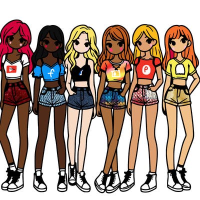 a group of girls wearing crop tops and shorts