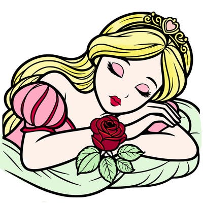 a fairytale princess sleeping with her hands crossed on her chest and a rose on her chest realistic