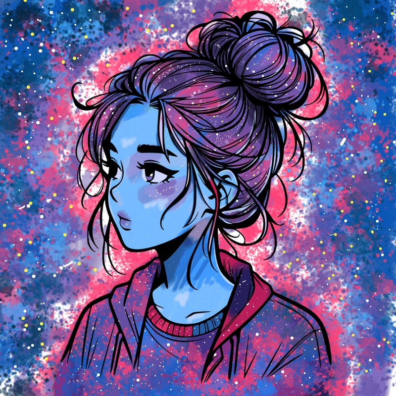 realistic teenage girl with a messy bun