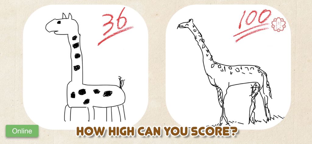 Draw Battle Online - Deux esquisses de girafe comparées avec différents scores IA dans une bataille de dessin