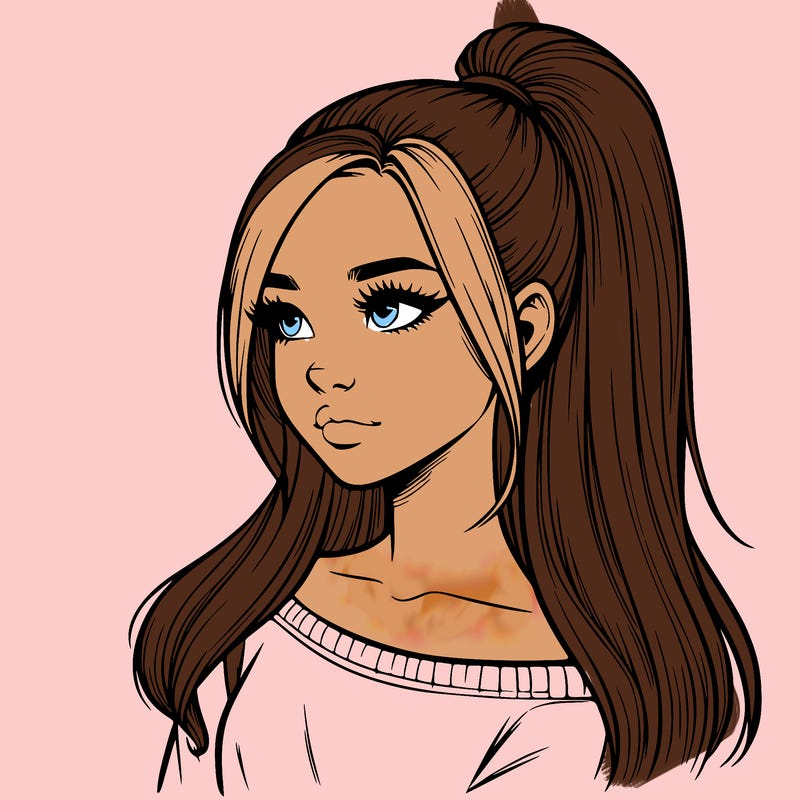 realistic girl with a high ponytail