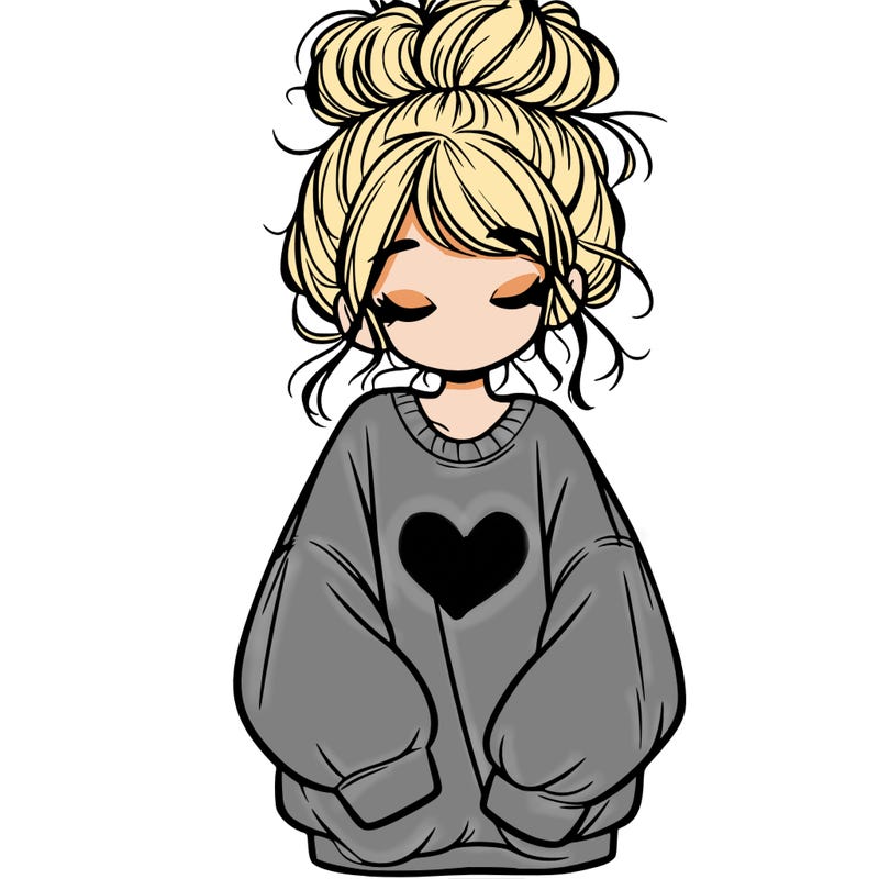 girl with baggy sweatshirt and messy bun