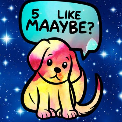 a puppy that says 5 like maybe