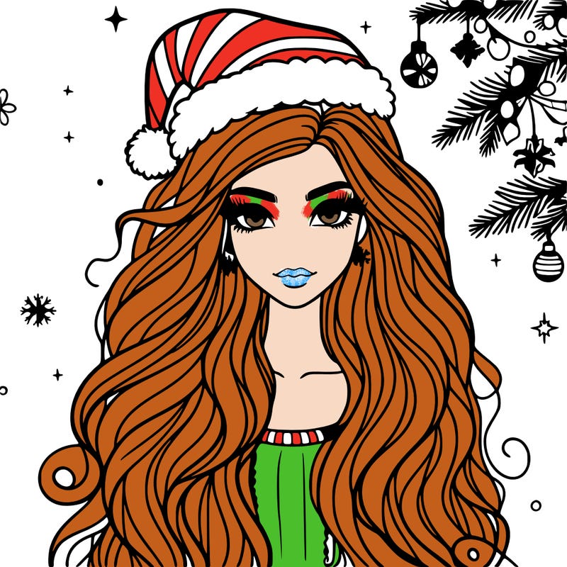 christmas fashionable female model and long hair