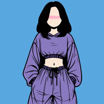 realistic girl faceless with baggy pants and a crop top