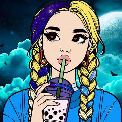 realistic girl with braided hair drinking boba
