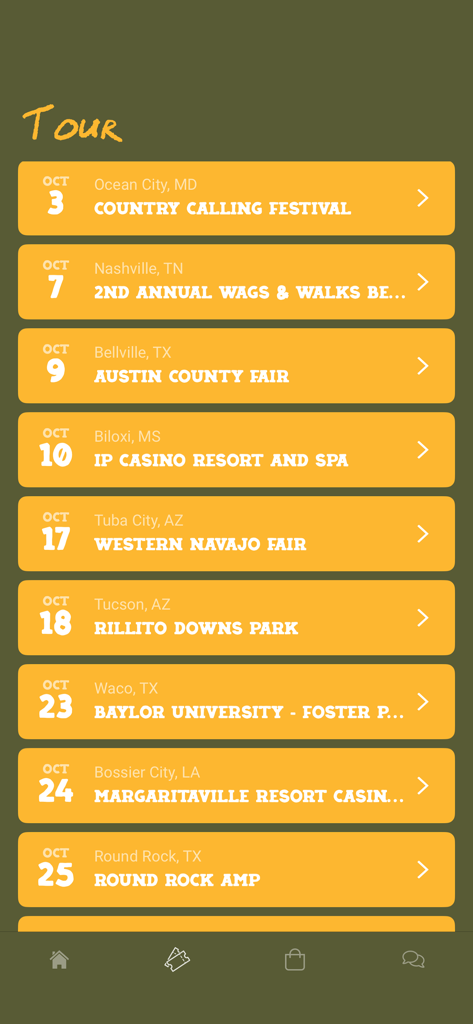 Tucker Wetmore - Tucker Wetmore app tour schedule screen