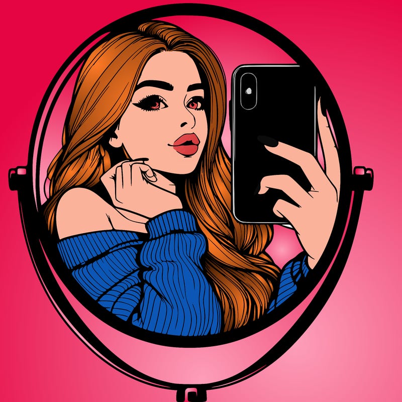 realistic girl taking mirror selfie beautiful