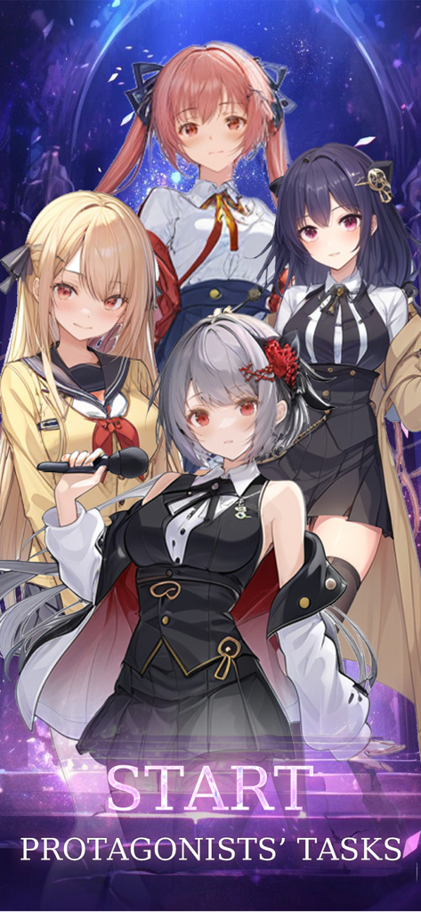 Epic Girl:Idle Adventure - Four anime female protagonists on the start screen of the Epic Girl Idle Adventure mobile game.