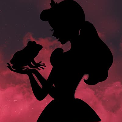 a shadow of a princess holding a frog realistic