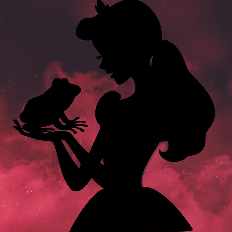 a shadow of a princess holding a frog realistic