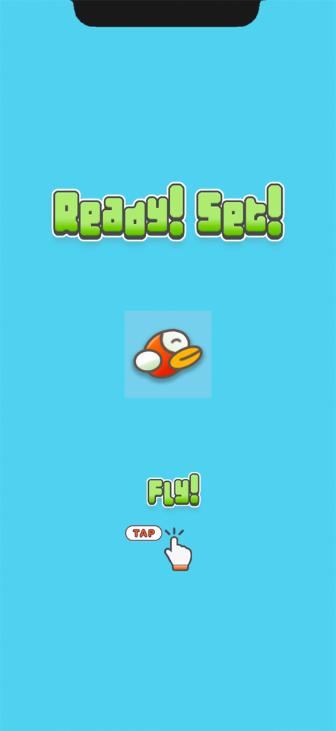 Happy Rise : No Wifi Games - Happy Rise mobile game start screen with a cartoon bird and tap to fly instructions