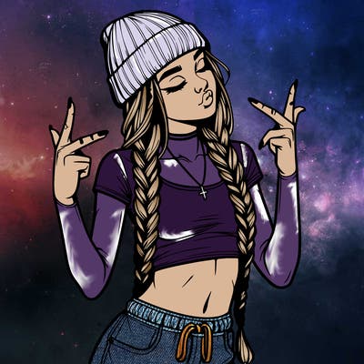 realistic teenage girl with braids and a beanie and crop top doing 🫶🏼