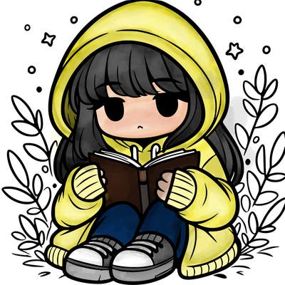 girl in oversized hoodie reading a book
