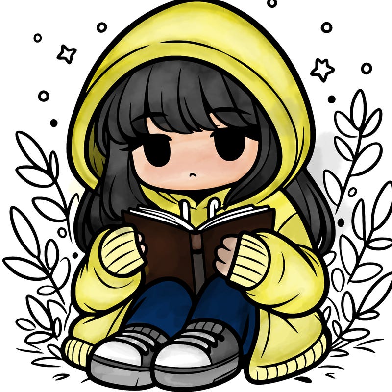 girl in oversized hoodie reading a book