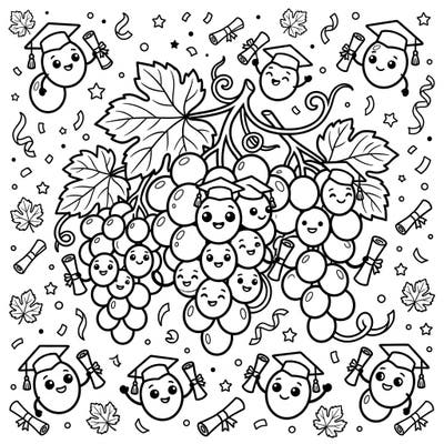 Mark the milestone of achievement with this utterly charming coloring page, showcasing happy grape clusters dressed in graduation caps and holding diplomas. It's an imaginative and joyful way to honor a graduate's hard work and dedication.