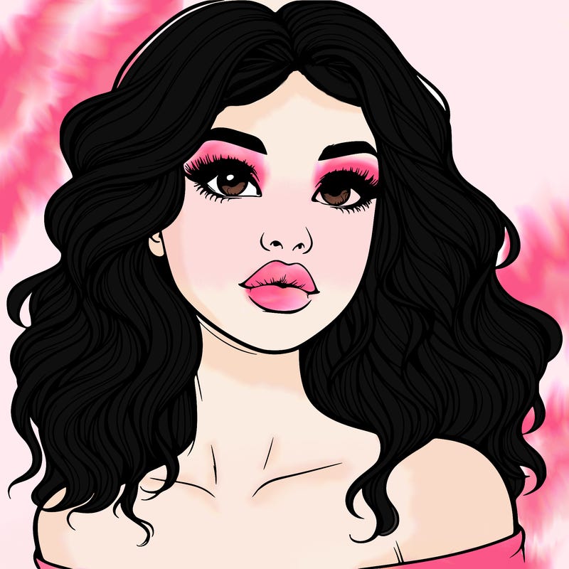 realistic girl with wavy hair and lips
