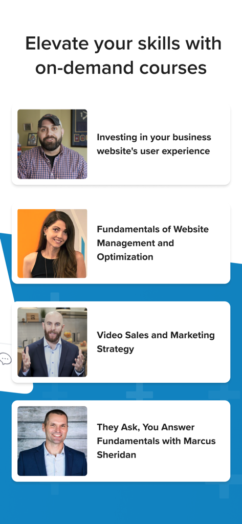 A list of on demand marketing and sales courses within the IMPACT plus application