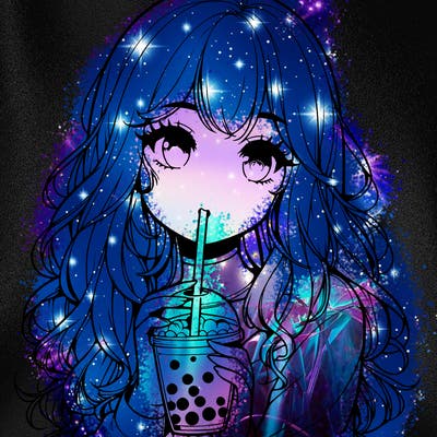 realistic girl drink a boba