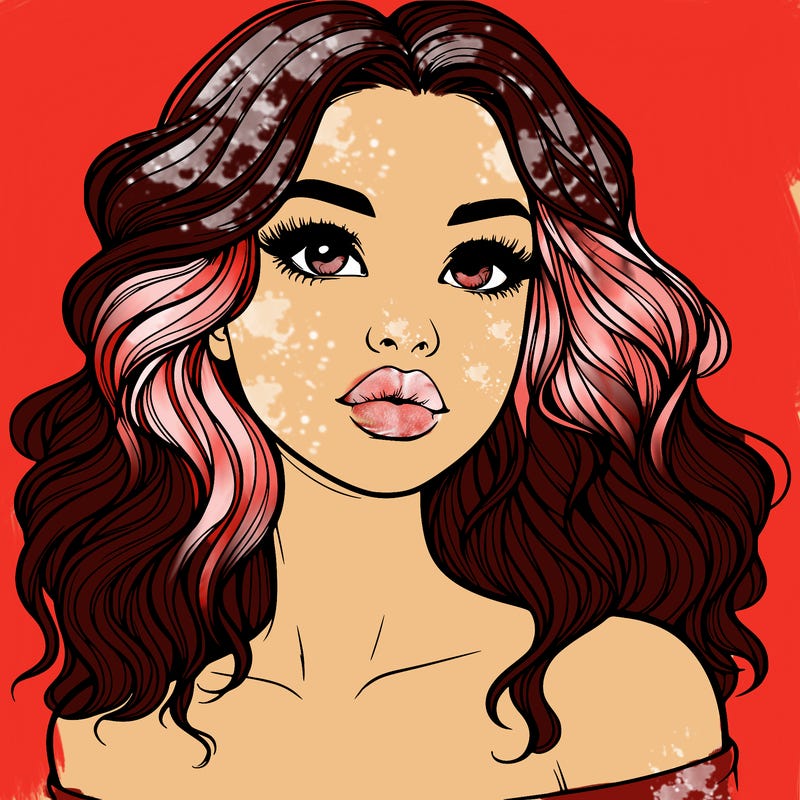 realistic girl with wavy hair and lips