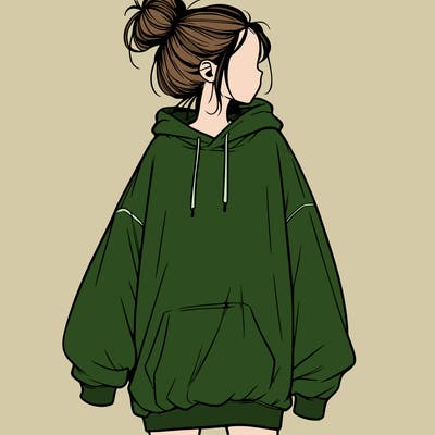 realistic girl with a oversized sweatshirt on and a bun