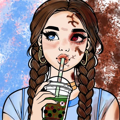 realistic girl with braided hair drinking boba