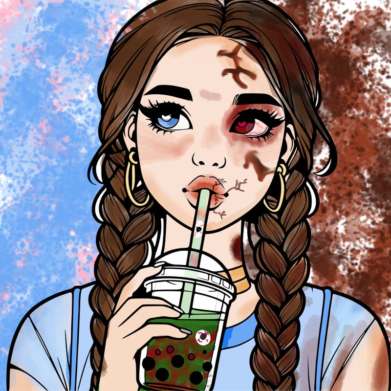 realistic girl with braided hair drinking boba