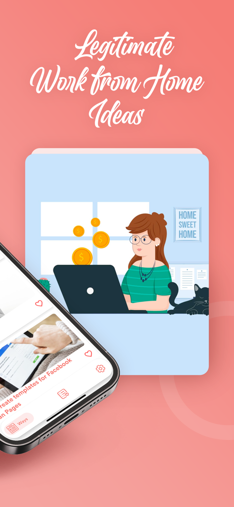 Earn Cash & Make Money Online - Graphic showing work from home opportunities and the app interface