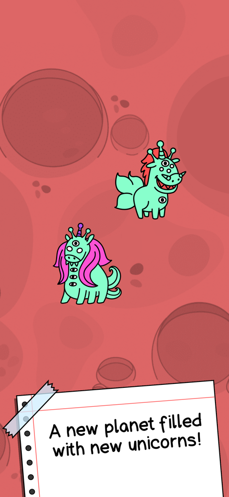 Deux licornes vertes mutées avec plusieurs yeux sur fond de planète extraterrestre rougeâtre