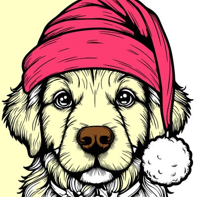 realistic dog with a christmas hat
