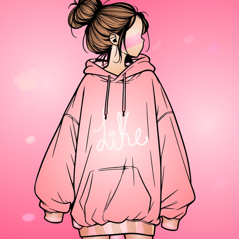 realistic girl with a oversized sweatshirt on and a bun