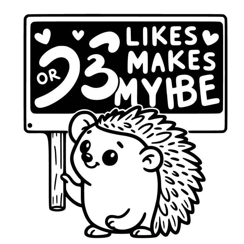 a baby hedgehog 🦔 holding a sign saying 2or3 likes maybe