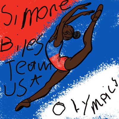 gymnast doing a leap in a leotard with a bent back leg