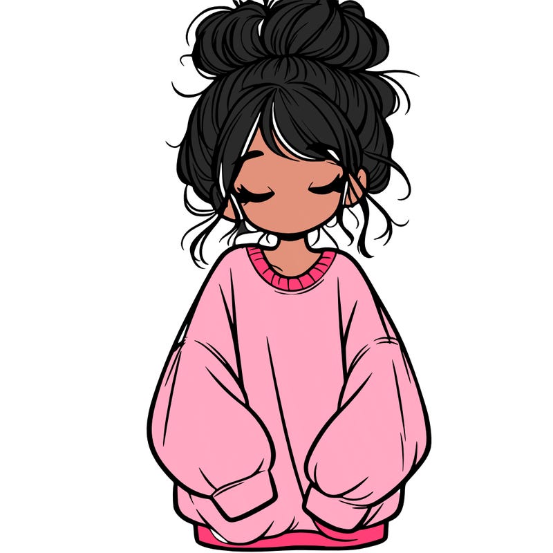 girl with baggy sweatshirt and messy bun