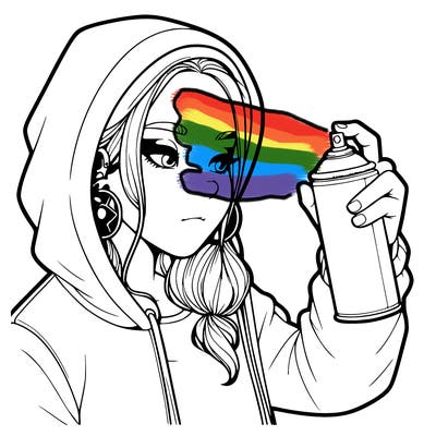 a realistic girl, spray painting