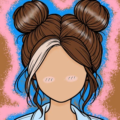 realistic girl with buns on the top of her hair