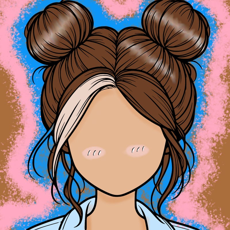 realistic girl with buns on the top of her hair