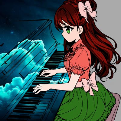 manga girl piano