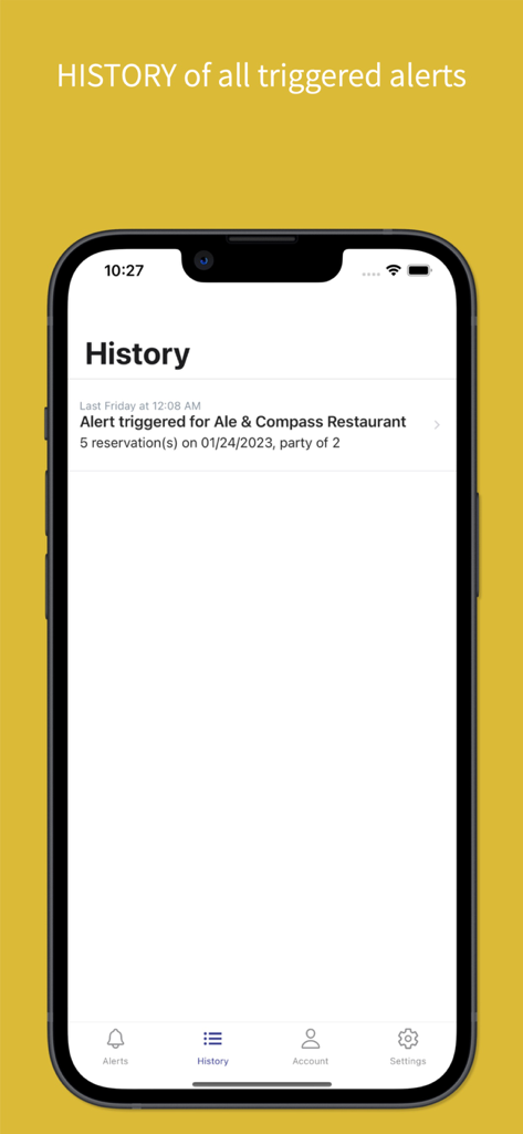 MagicTable app history screen showing triggered Disney dining reservation alerts