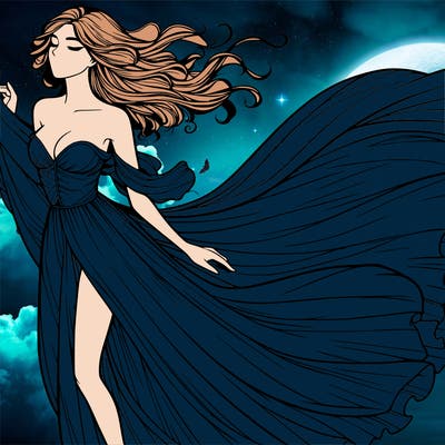 realistic woman in dress flowing the the wind