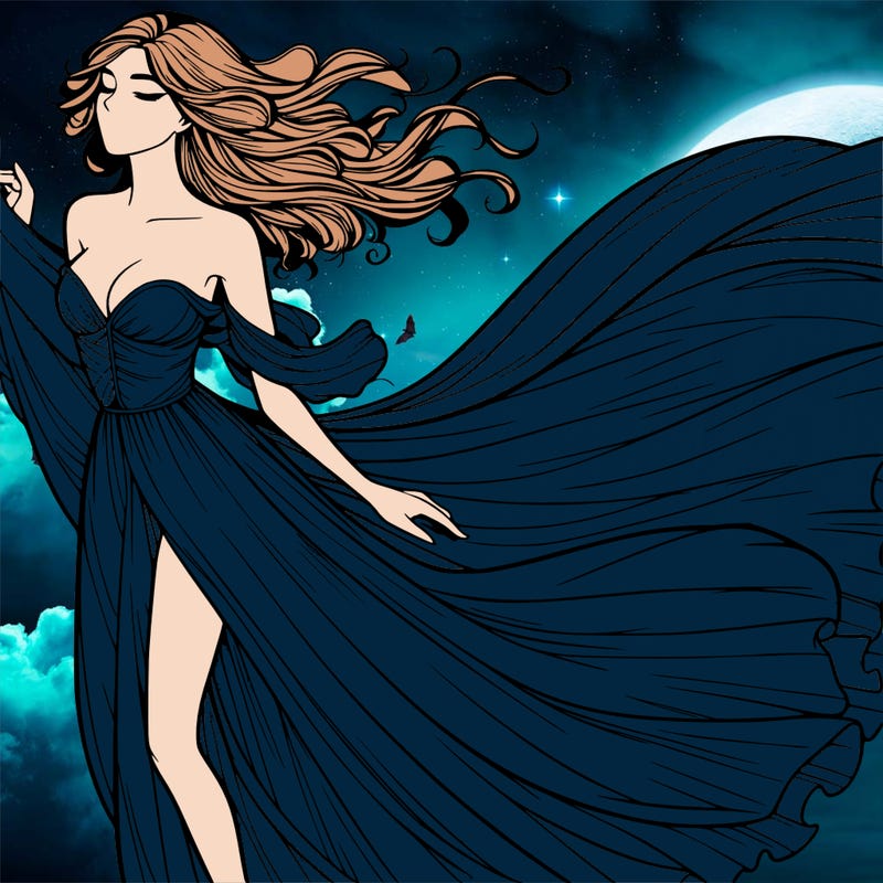 realistic woman in dress flowing the the wind