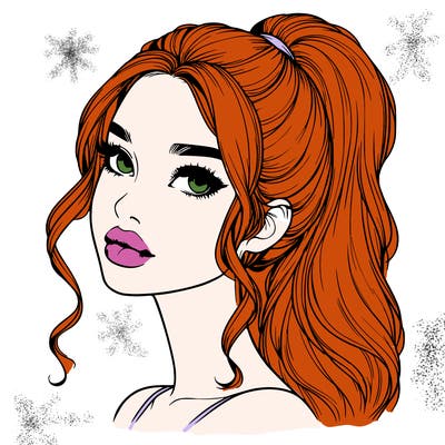 realistic girl with a ponytail on her hair and lips